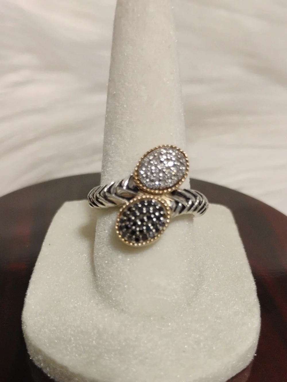 SALE! Effy Balissima 18k/925 Dual Oval Pavé Ring W Black/White Diamonds